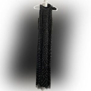 Adrianna Papell Black and Silver Maxi Dress
